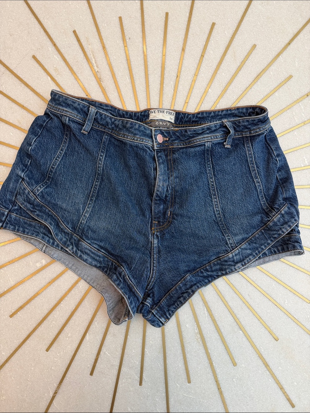 We The Free Dark Blue High-Rise Denim Shorts